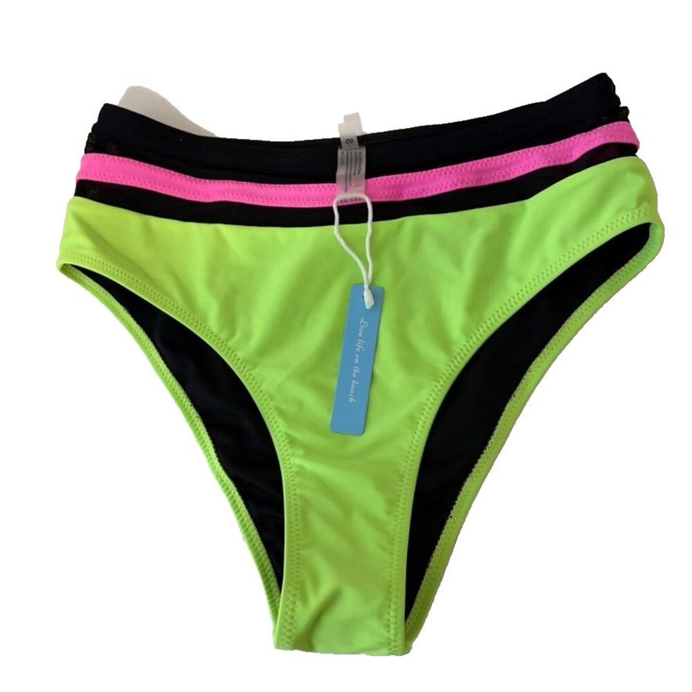 Live Life on the Beach Bikini Women's Small Neon High Cute Colorful NWT